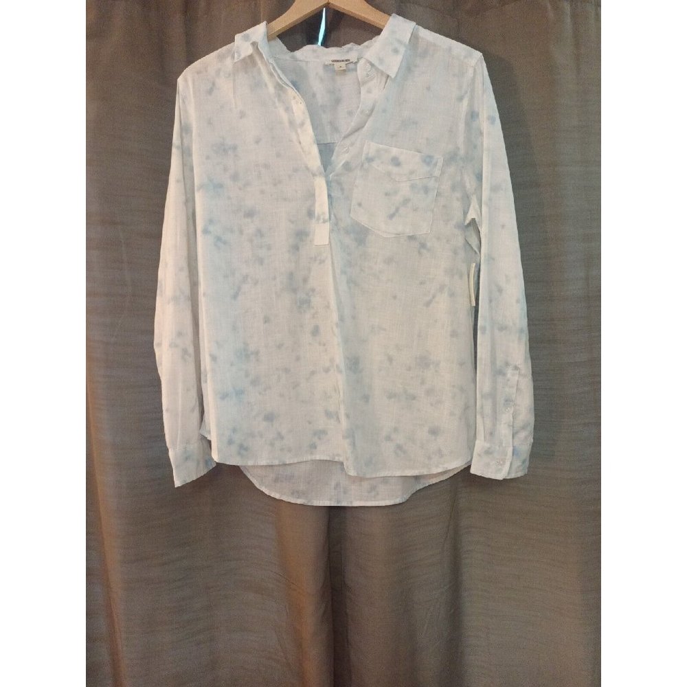 Nwt Womens Good Threads Tie Die blue/white lightweight v-neck blouse Medium
